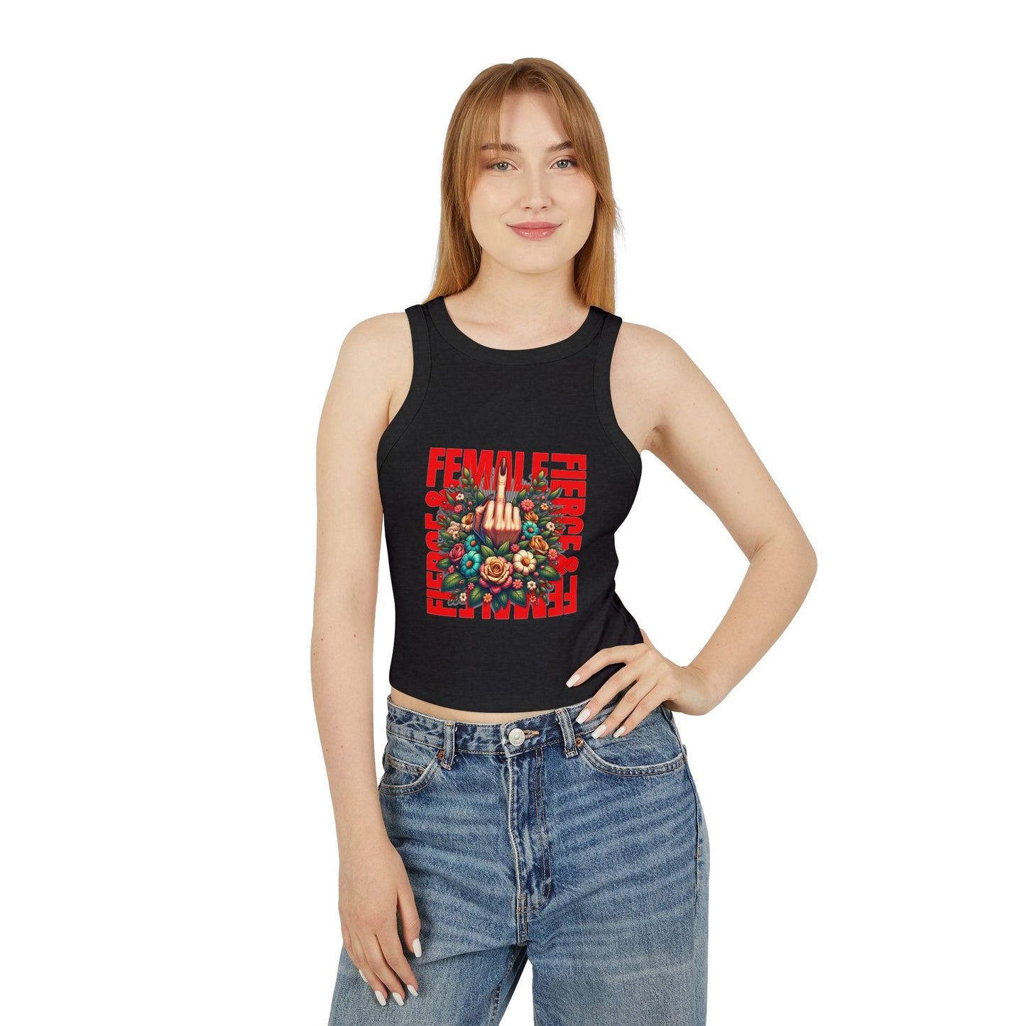 Fierce Female Floral Tank Top, Empowering Crop Top for Women, Summer Activewear, Gifts for Her, Festival Top