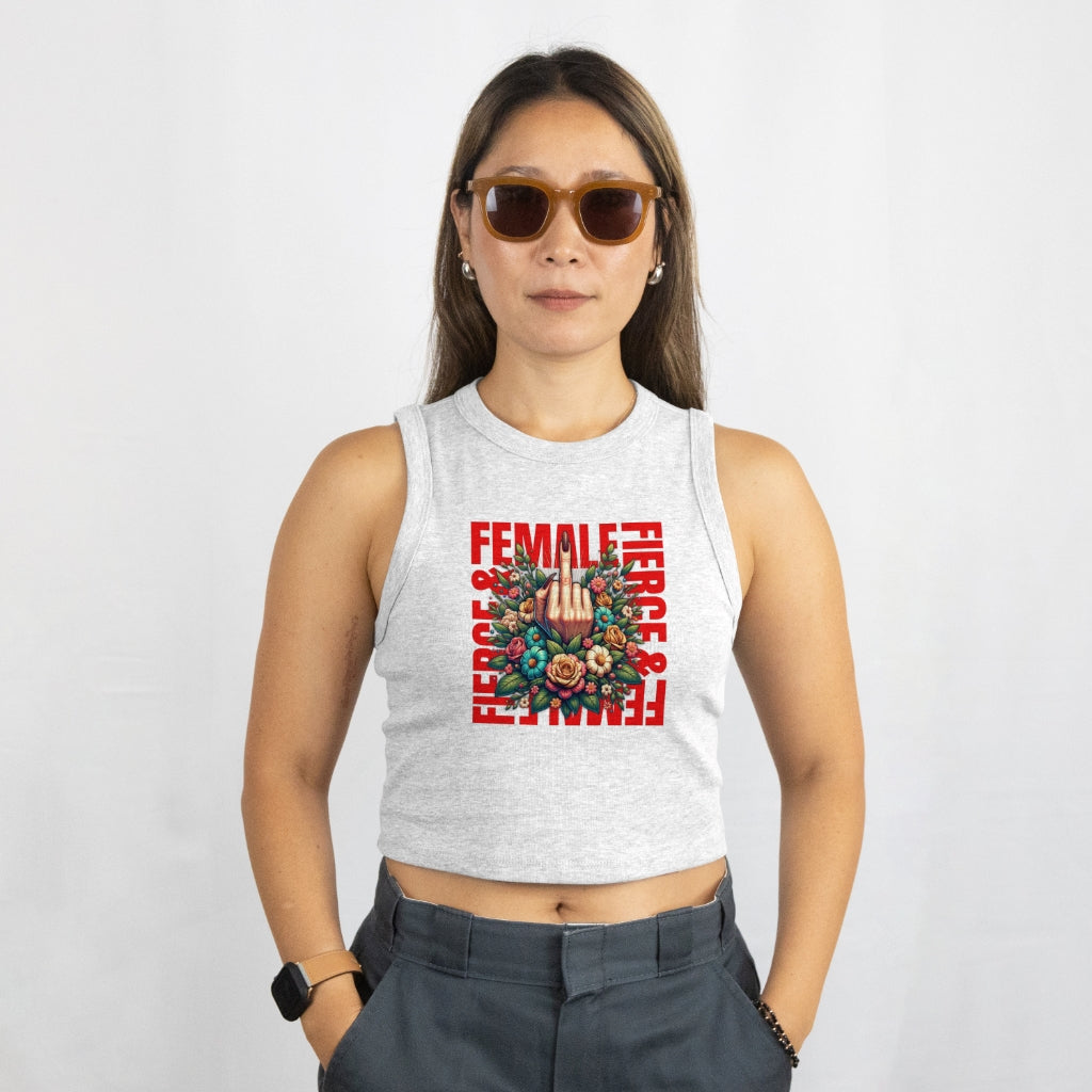 Fierce Female Floral Tank Top, Empowering Crop Top for Women, Summer Activewear, Gifts for Her, Festival Top