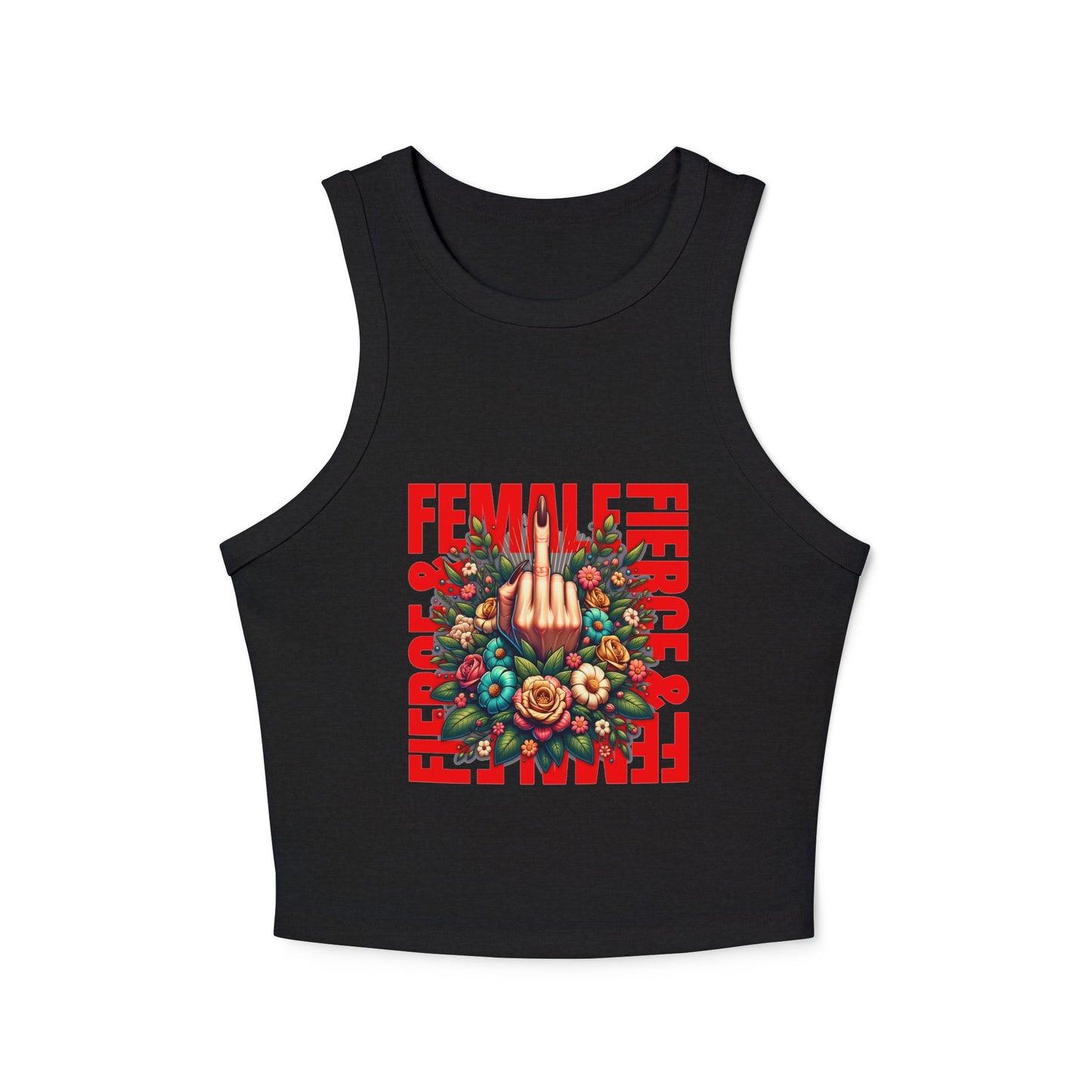 Fierce Female Floral Tank Top, Empowering Crop Top for Women, Summer Activewear, Gifts for Her, Festival Top